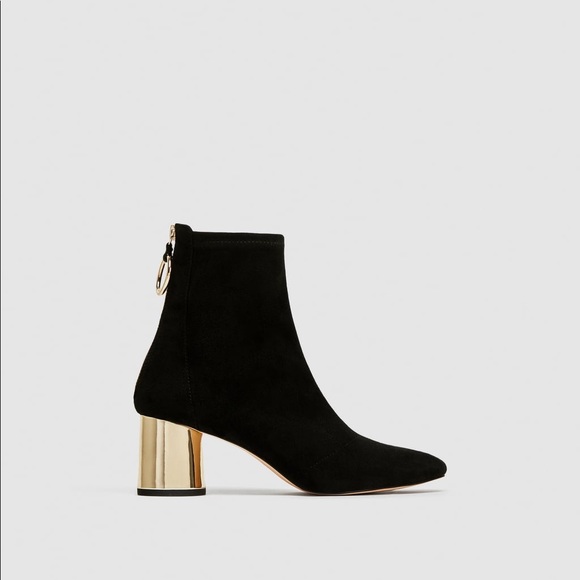 SOLD!! Zara Black Ankle Boots Gold Metallic Heel - Picture 8 of 8
